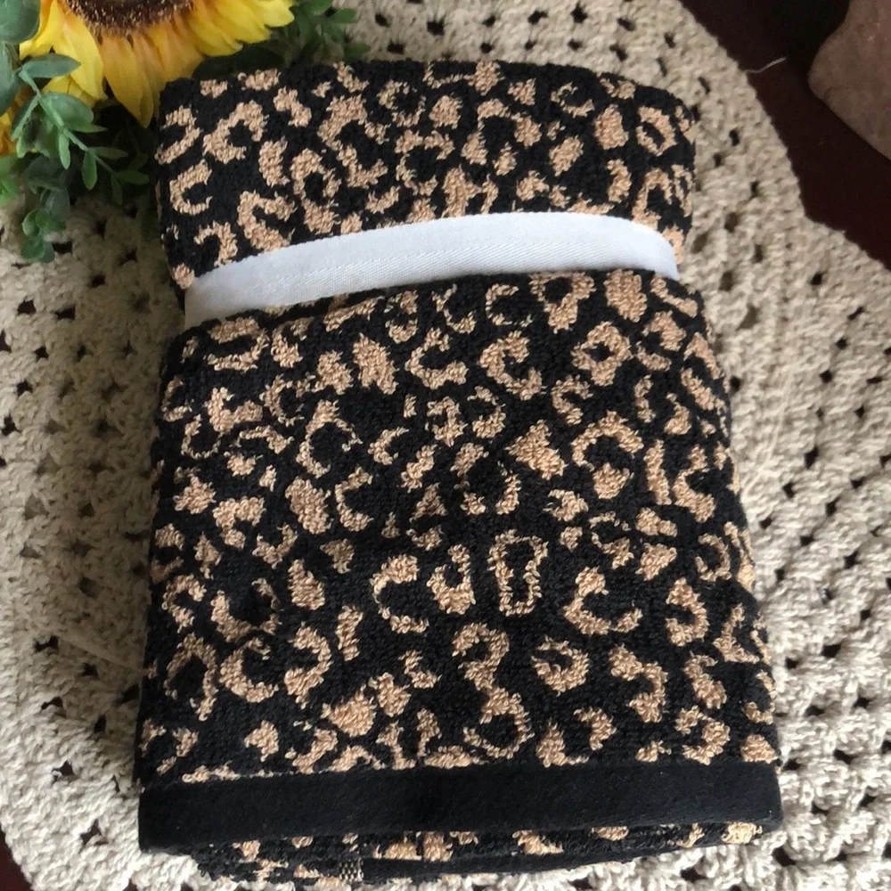Rachel Zoe Black and Tan Leopard Hand Towels